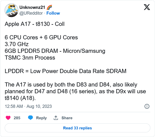 3nm性能秒安卓阵营？A17曝光：GPU升级6核 苹果15或没8G内存